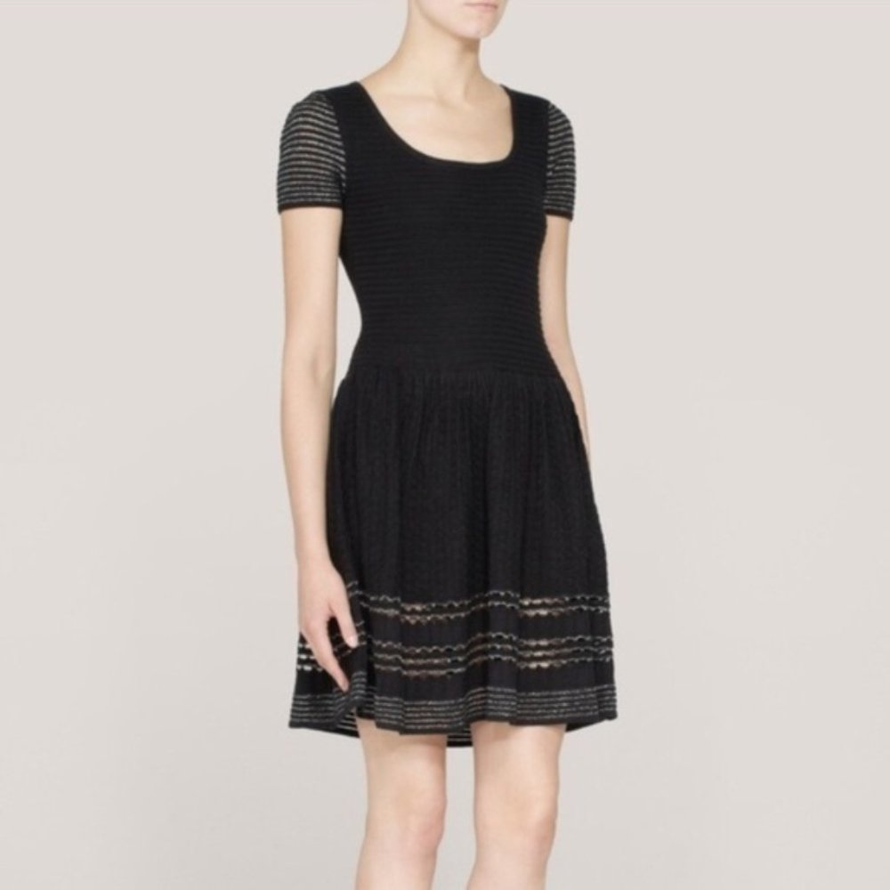 Sandro Rigolade Knit Mini Dress Black Metallic